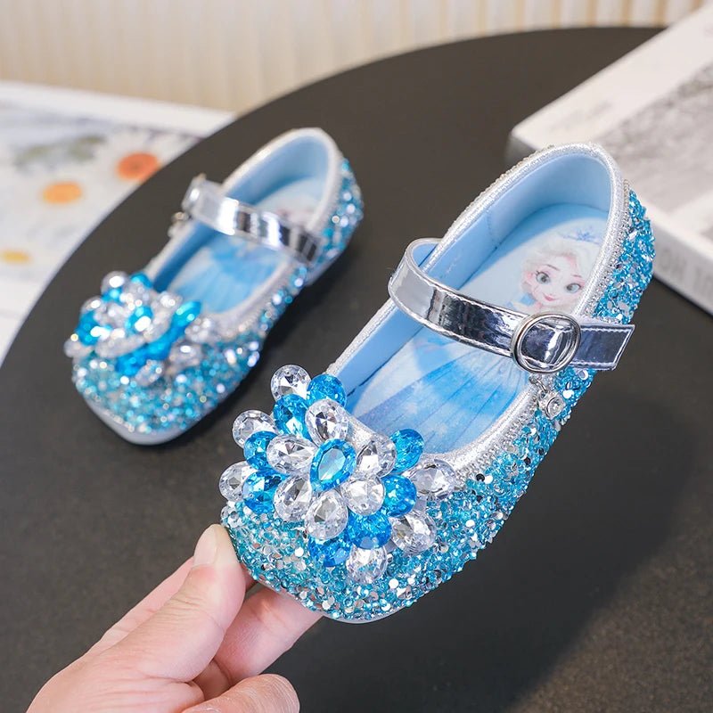 Disney Cartoon Pattern Elsa Princess Crystal Shoes for Girls Fashion New Style Baby Girl Low Heels Sandals Summer Fall Children - Mom & Kids