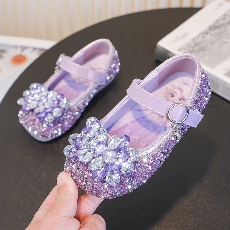 Disney Cartoon Pattern Elsa Princess Crystal Shoes for Girls Fashion New Style Baby Girl Low Heels Sandals Summer Fall Children - Mom & Kids