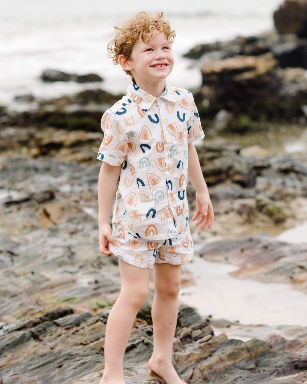Baby Rainbow Leaves Printed Casual Shorts Suit