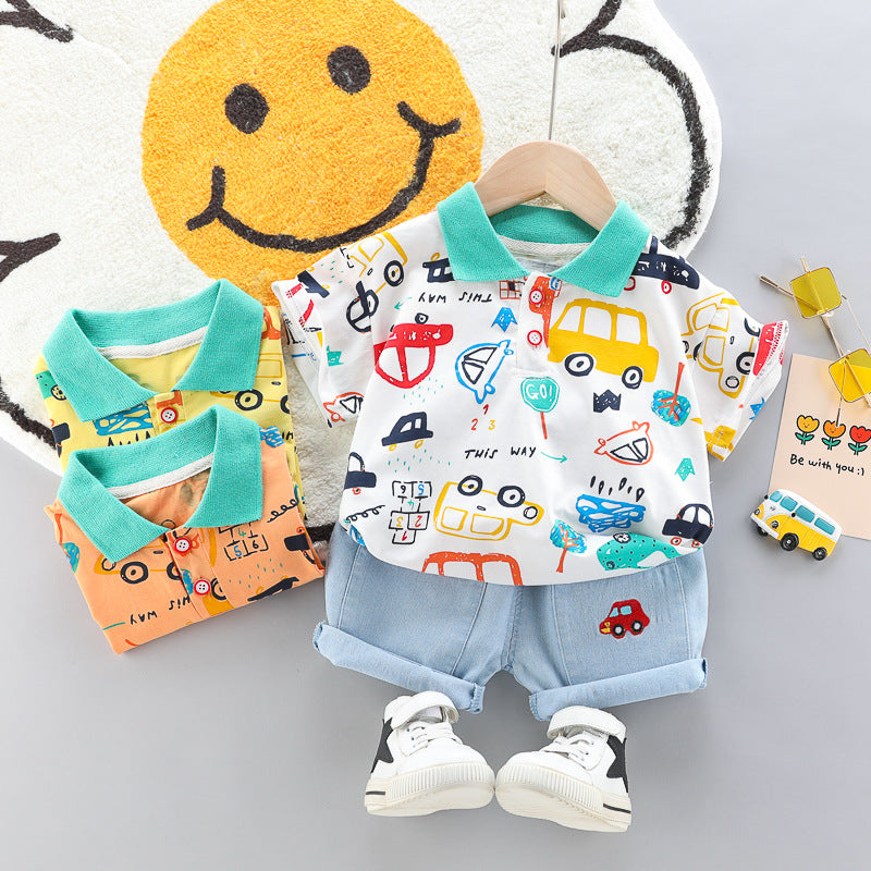 Boys And Girls Car Pattern Two-piece Summer Casual Clothes Baby