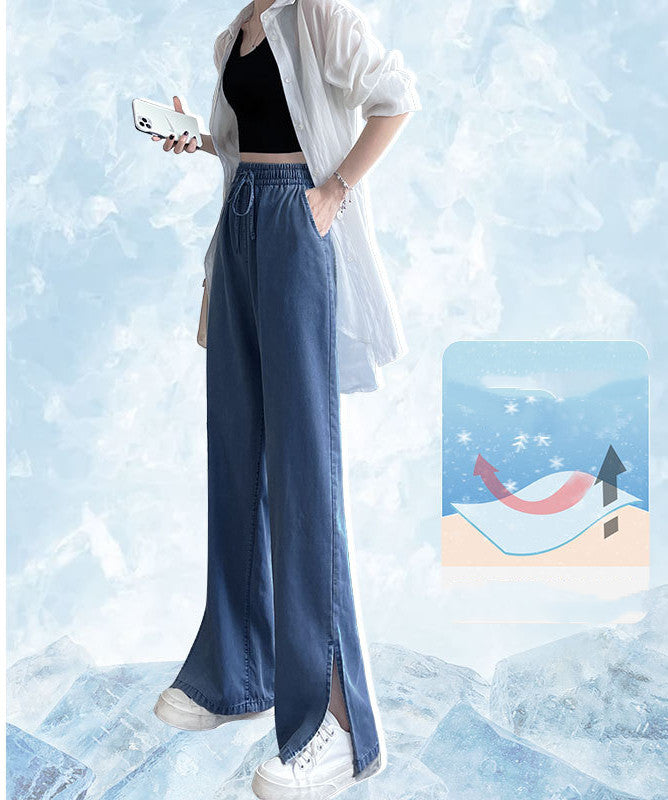 New Loose Straight High Waist Summer Ice Silk Wide-leg Pants