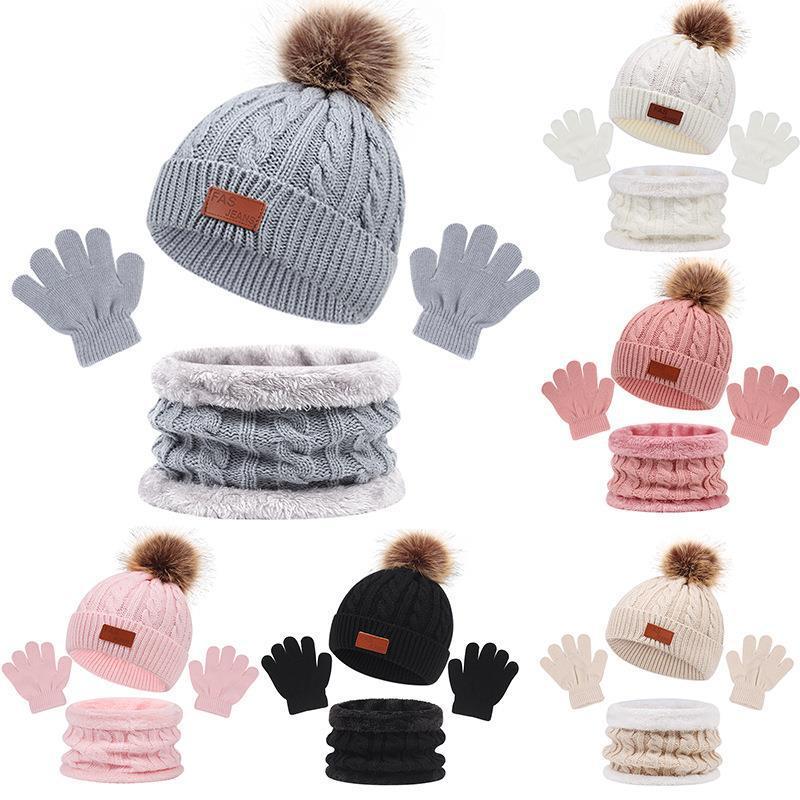 Children's Autumn And Winter New Hat Scarf Gloves Three-piece Hat Suit (Available)