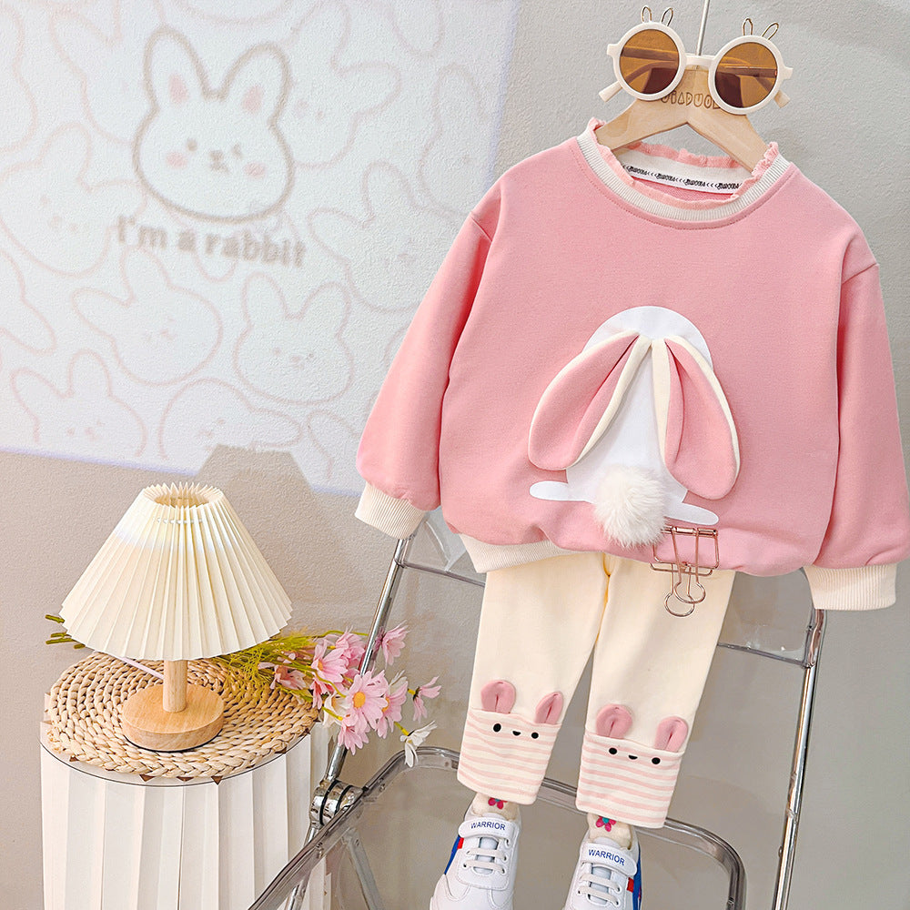 Baby Girl Cute Ears Sweater Cartoon Long Sleeve Leggings Suit (Available)