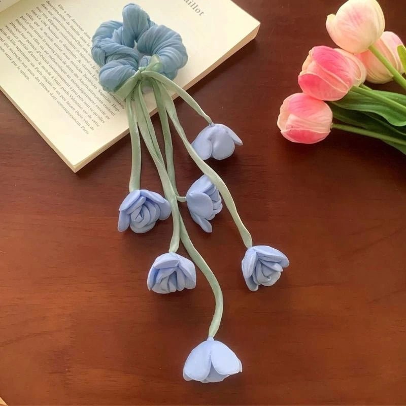 Elegant Floral Tulle Scrunchie With Fringe Detailing Headbands Rope Hair Band For Everyday Styling - Mom & Kids