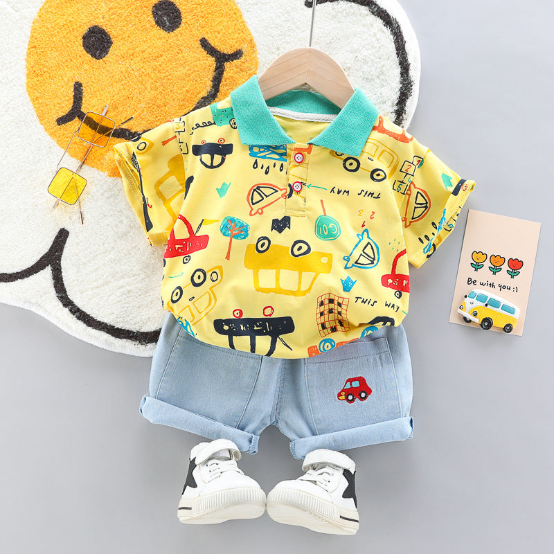 Boys And Girls Car Pattern Two-piece Summer Casual Clothes Baby