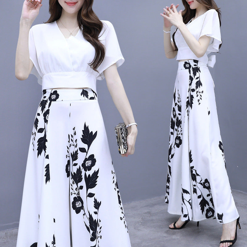 Loose High Waist Slimming Printed Wide-leg Pants