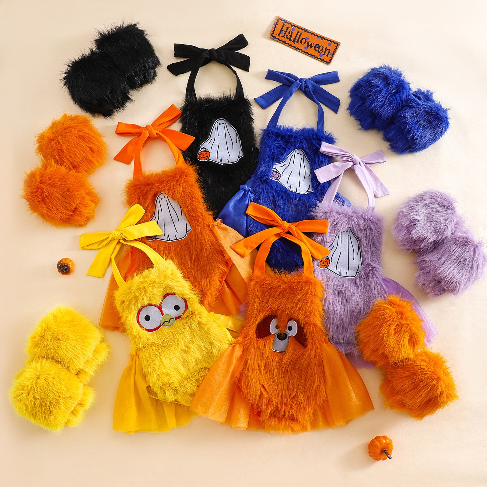 Halloween Children's Clothing Plush Girls' Cute Crawling Suit Two-piece Set