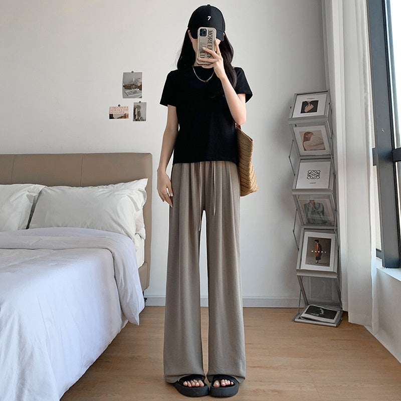 Ice Silk Wide-leg Women's Thin Straight Loose Casual Pants