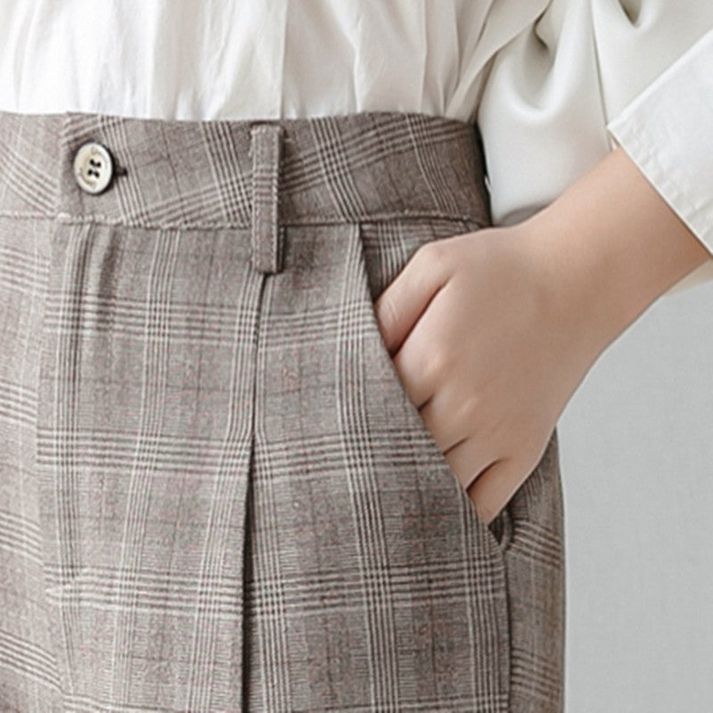 Women's New Spring And Autumn Plaid Casual Pants High Waist