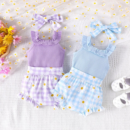 Sunken Stripe Sling Romper Printed Shorts