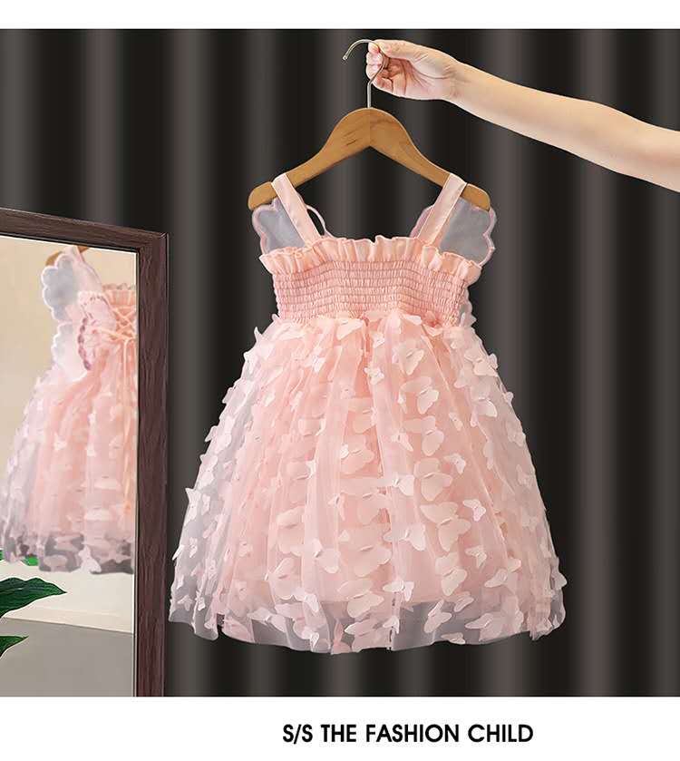 Fairy butterfly wings dress Bangladesh green sling princess party dress for baby girls