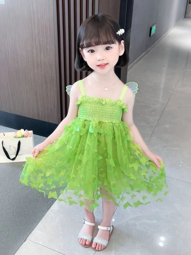 Fairy butterfly wings dress Bangladesh green sling princess party dress for baby girls