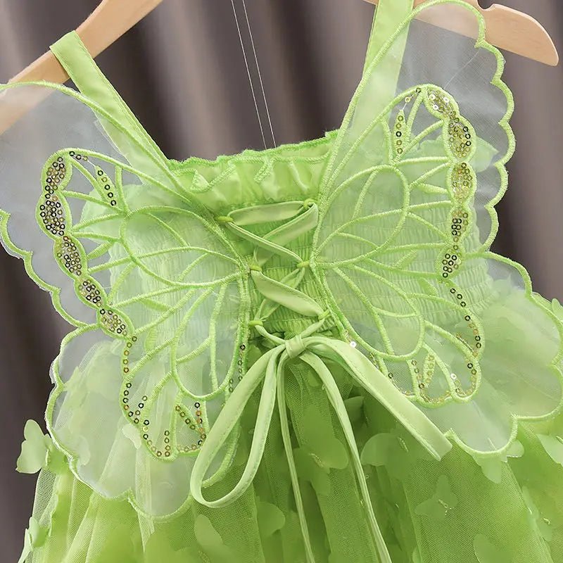 Fairy butterfly wings dress Bangladesh green sling princess party dress for baby girls