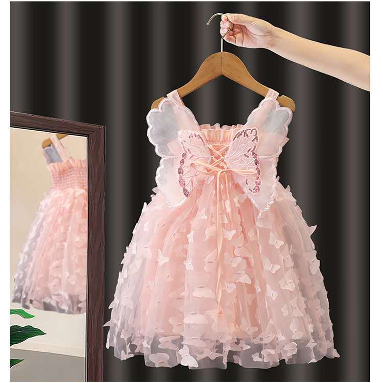 Fairy butterfly wings dress Bangladesh green sling princess party dress for baby girls