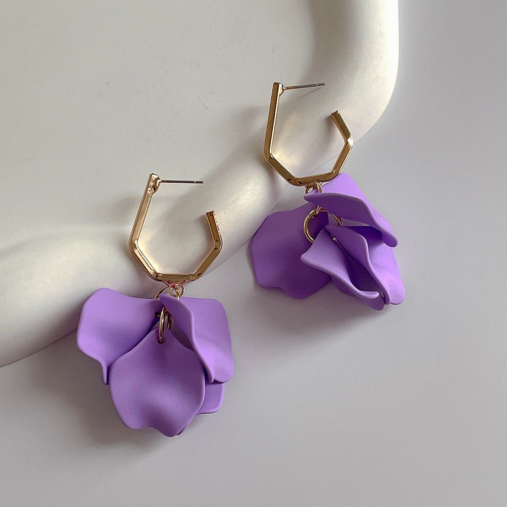 Fashion Jewelry Rose Petal Long Exaggerated Earrings For Women (Available) - Mom & Kids