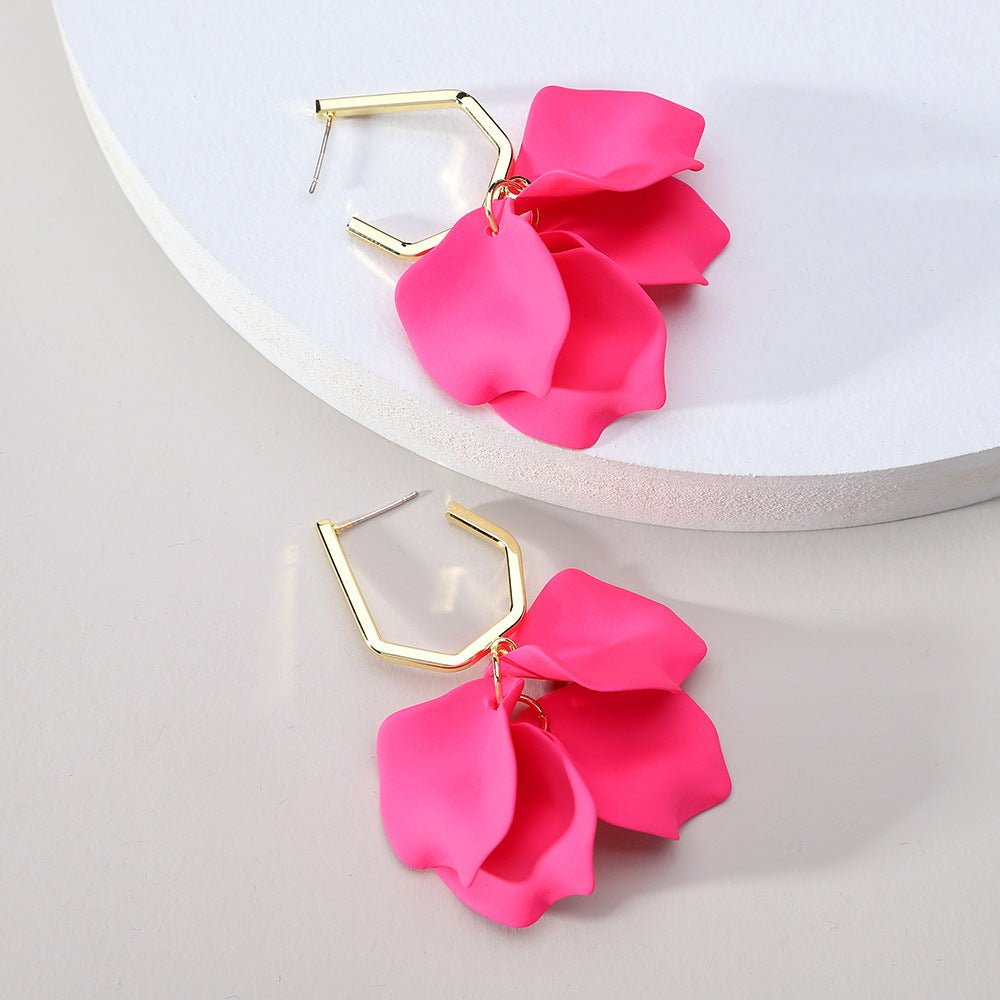 Fashion Jewelry Rose Petal Long Exaggerated Earrings For Women (Available) - Mom & Kids