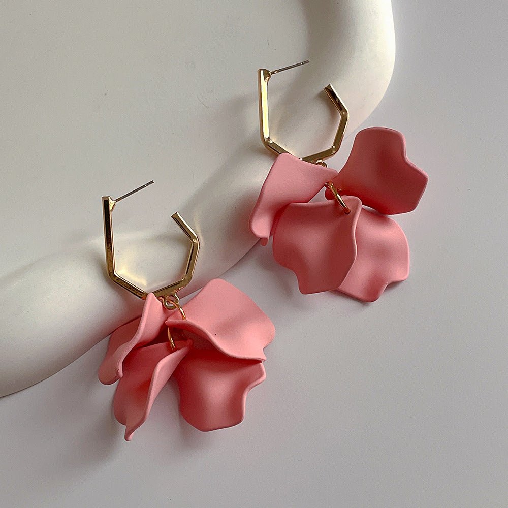 Fashion Jewelry Rose Petal Long Exaggerated Earrings For Women (Available) - Mom & Kids