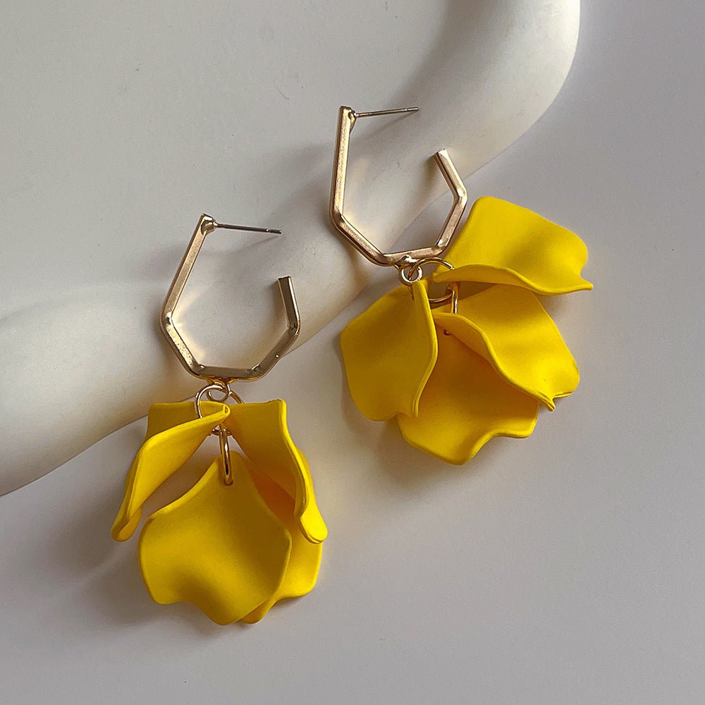 Fashion Jewelry Rose Petal Long Exaggerated Earrings For Women (Available) - Mom & Kids