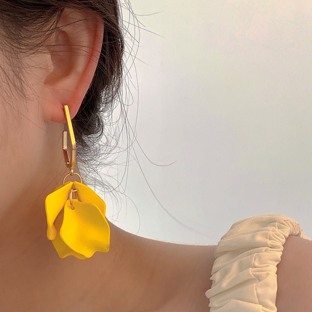 Fashion Jewelry Rose Petal Long Exaggerated Earrings For Women (Available) - Mom & Kids