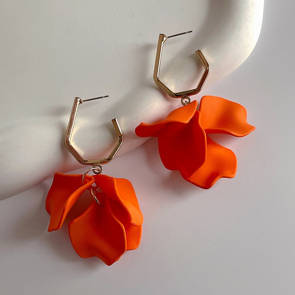 Fashion Jewelry Rose Petal Long Exaggerated Earrings For Women (Available) - Mom & Kids