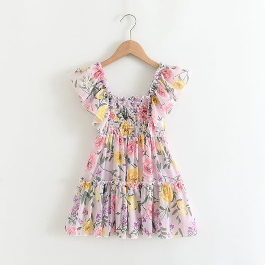 Girls Fly Sleeve Floral Dress Summer
