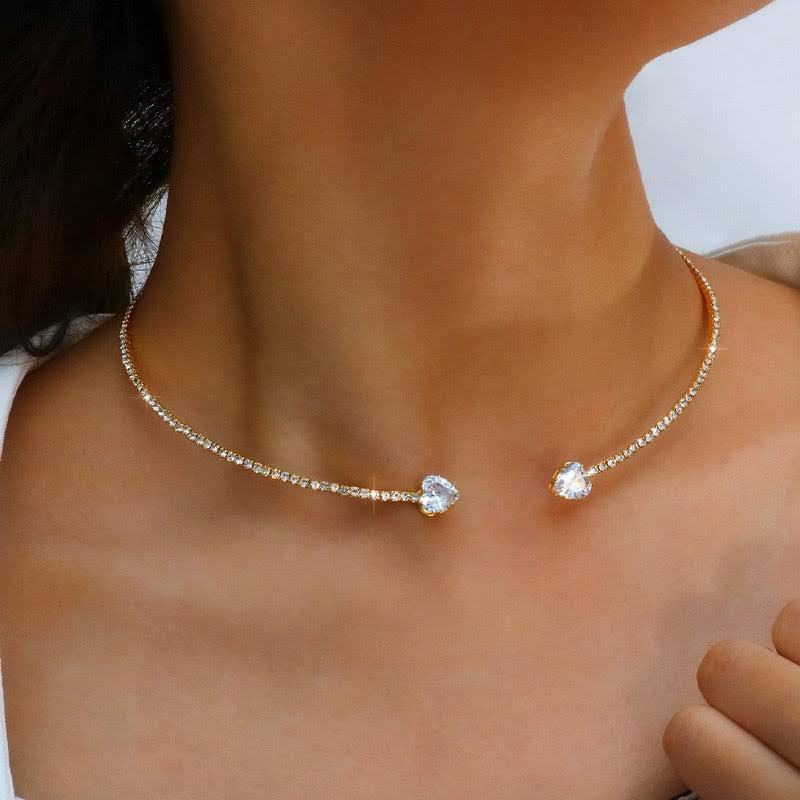 Fashion Jewelry Rhinestone Heart Collar Choker Necklace For Women Silver Color Simple Open Collar Necklace Torques Jewelry Accessories[available]