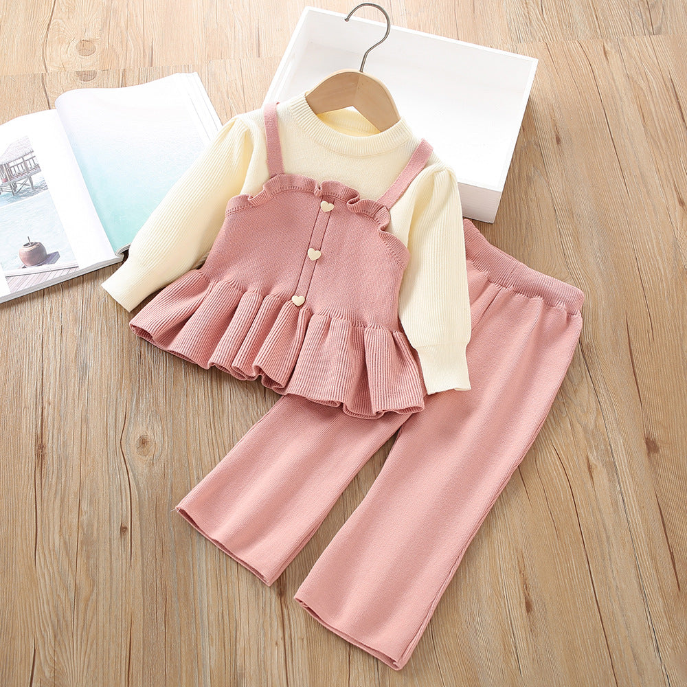 Fake Two-piece Knitted Long-sleeved Two-piece Pants