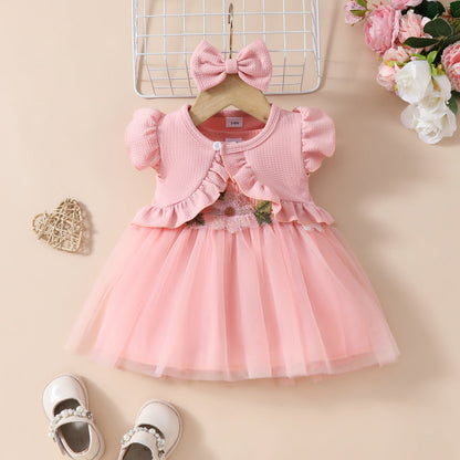 Girls' Sleeveless Short Top Mesh Dress