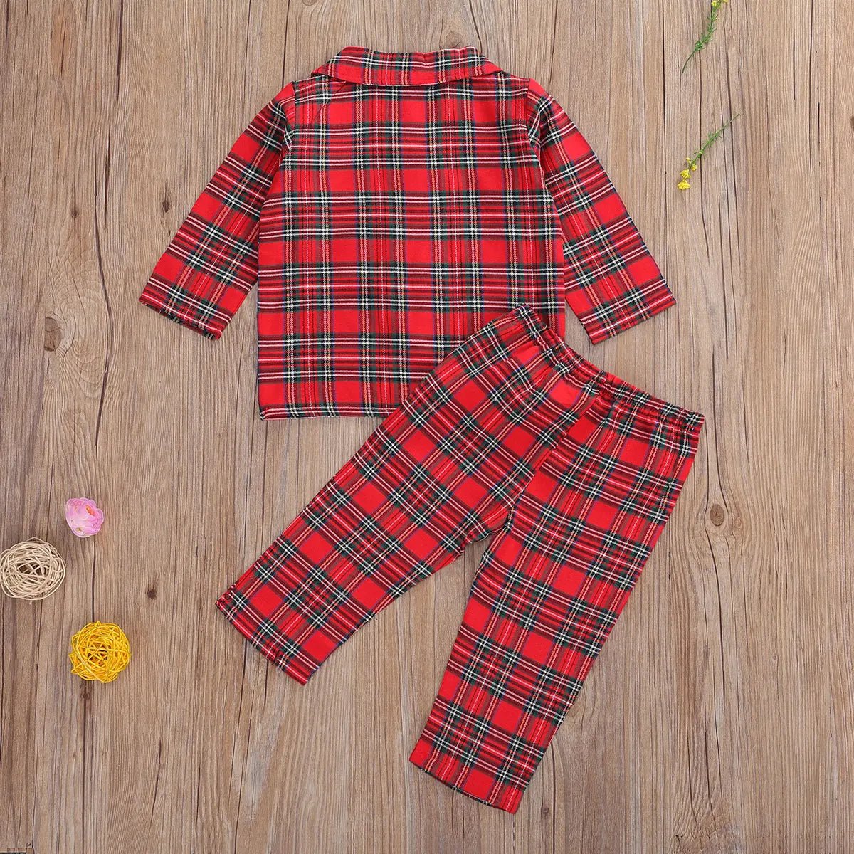 Girls Boys Plaid Homewear Set Long Sleeve Single Breasted Lapel Shirt Elastic Waist Long Pants Kids Autumn Pajamas Outfits - Mom & Kids