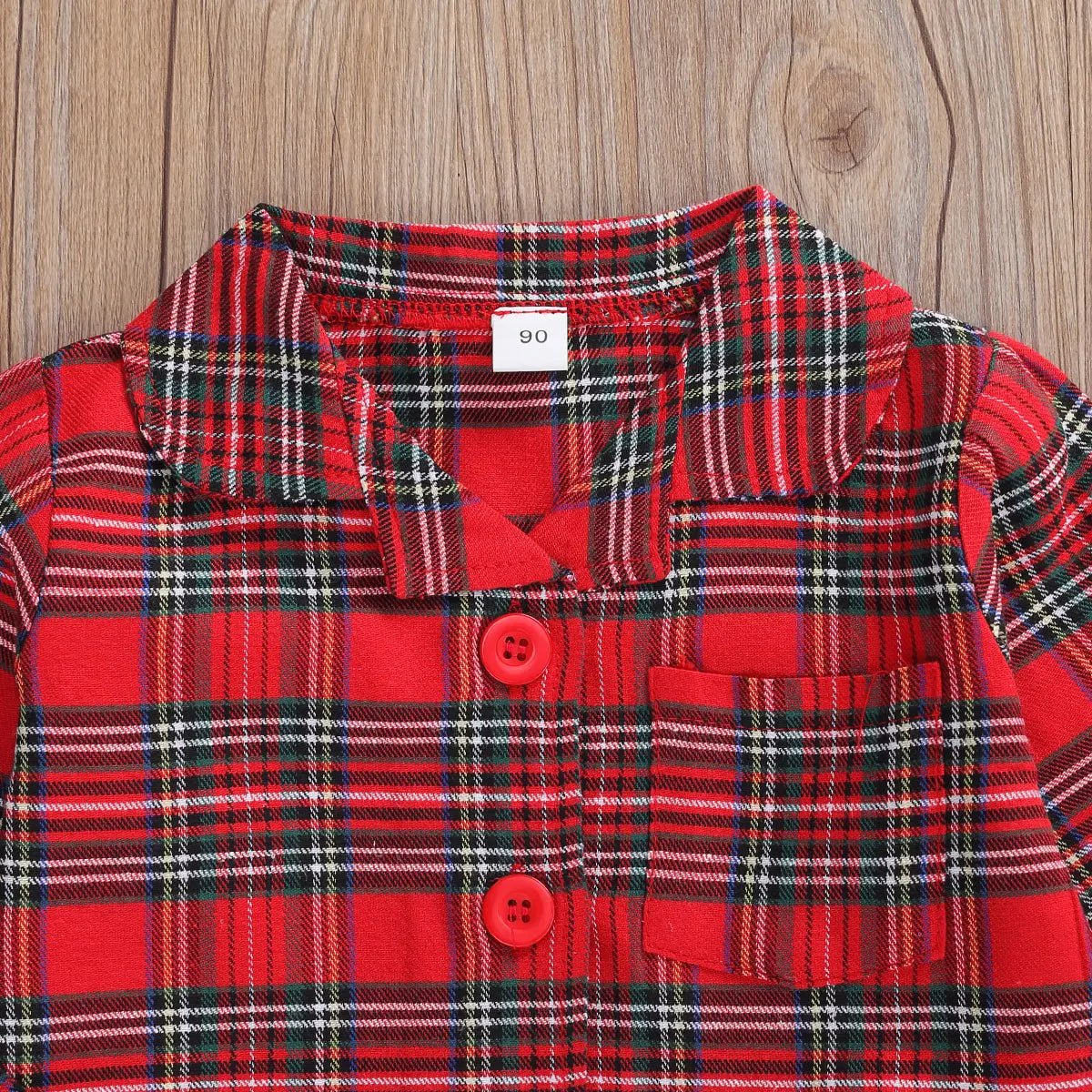 Girls Boys Plaid Homewear Set Long Sleeve Single Breasted Lapel Shirt Elastic Waist Long Pants Kids Autumn Pajamas Outfits - Mom & Kids
