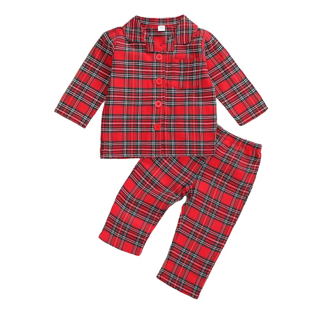 Girls Boys Plaid Homewear Set Long Sleeve Single Breasted Lapel Shirt Elastic Waist Long Pants Kids Autumn Pajamas Outfits - Mom & Kids