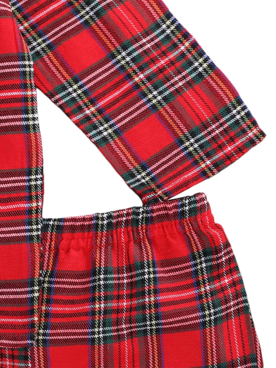 Girls Boys Plaid Homewear Set Long Sleeve Single Breasted Lapel Shirt Elastic Waist Long Pants Kids Autumn Pajamas Outfits - Mom & Kids