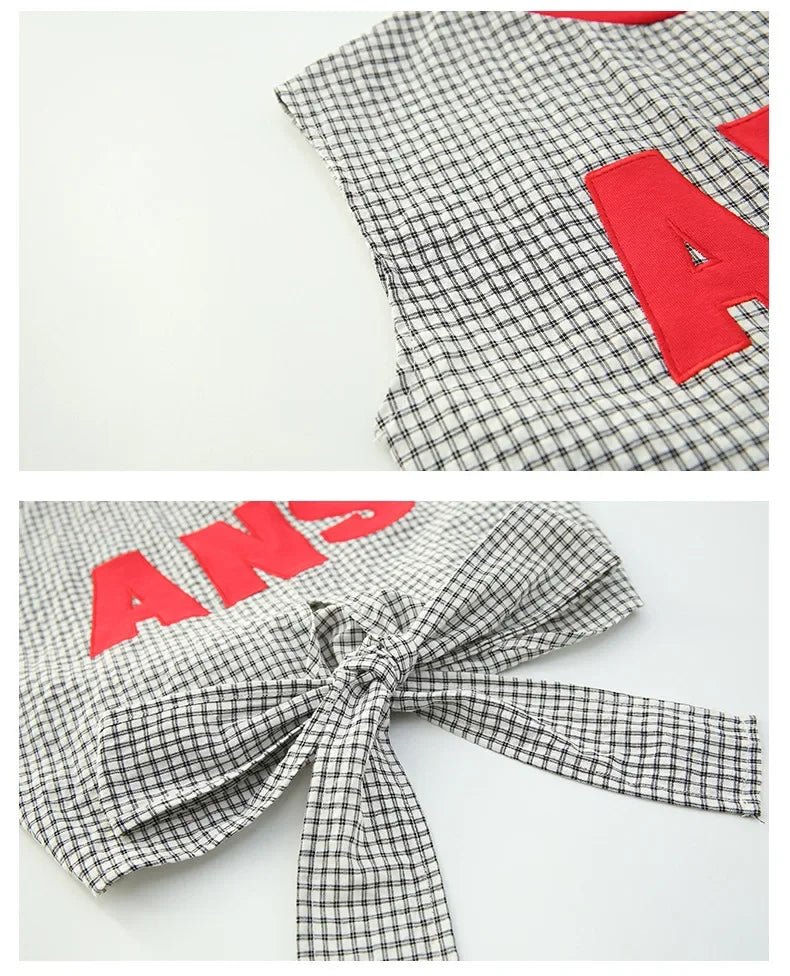 Girls Clothes Summer Kids Fashion Letter Vest + Skirt 2pcs Set Children Clothing Suit Teen Girl Plaid Bowknot Sleeveless Outfits - Mom & Kids