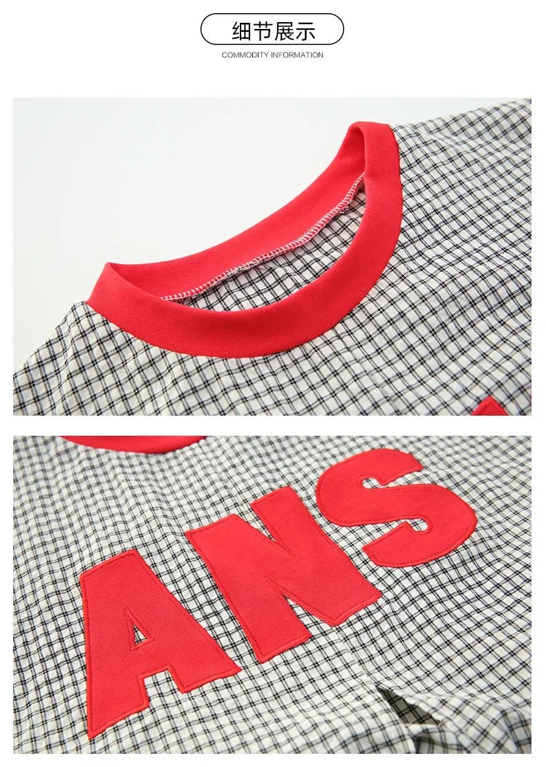 Girls Clothes Summer Kids Fashion Letter Vest + Skirt 2pcs Set Children Clothing Suit Teen Girl Plaid Bowknot Sleeveless Outfits - Mom & Kids
