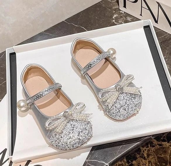Girls Crystal Sparkle Princess Shoes Kids Fashion Leather Comfortable Party Performance Flats for Toddlers - Mom & Kids