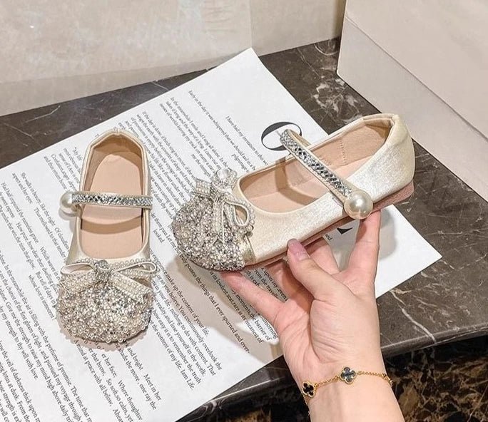 Girls Crystal Sparkle Princess Shoes Kids Fashion Leather Comfortable Party Performance Flats for Toddlers - Mom & Kids