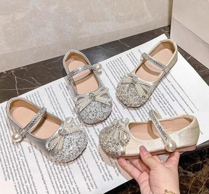 Girls Crystal Sparkle Princess Shoes Kids Fashion Leather Comfortable Party Performance Flats for Toddlers - Mom & Kids