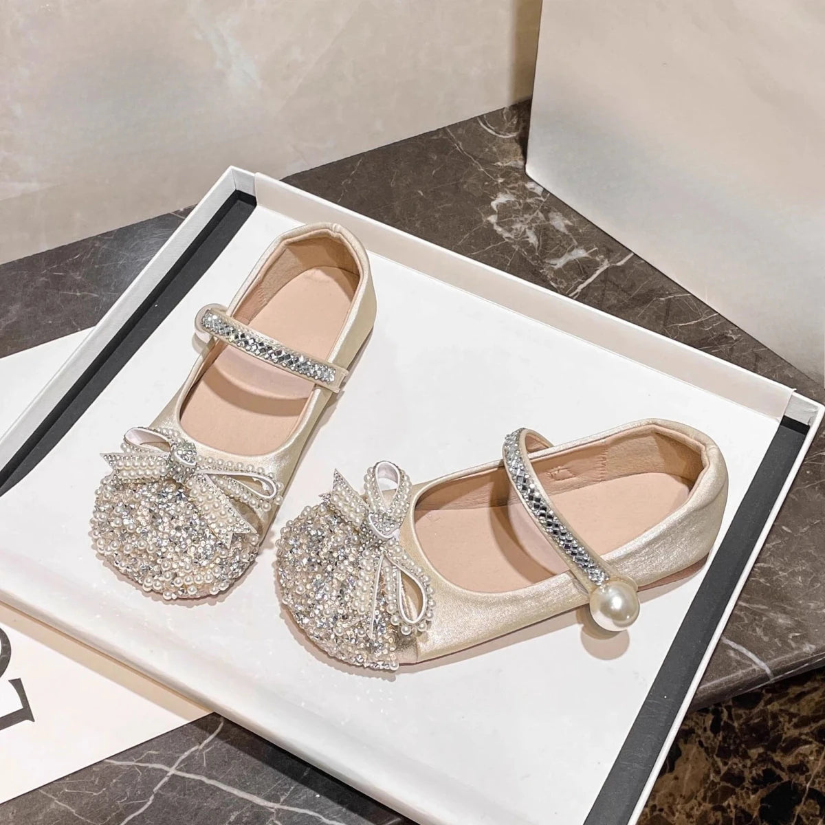 Girls Crystal Sparkle Princess Shoes Kids Fashion Leather Comfortable Party Performance Flats for Toddlers - Mom & Kids