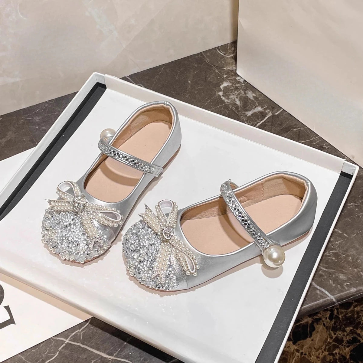 Girls Crystal Sparkle Princess Shoes Kids Fashion Leather Comfortable Party Performance Flats for Toddlers - Mom & Kids