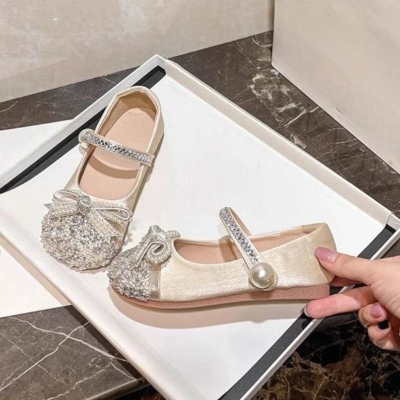Girls Crystal Sparkle Princess Shoes Kids Fashion Leather Comfortable Party Performance Flats for Toddlers - Mom & Kids