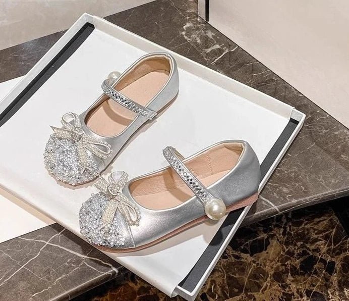 Girls Crystal Sparkle Princess Shoes Kids Fashion Leather Comfortable Party Performance Flats for Toddlers - Mom & Kids