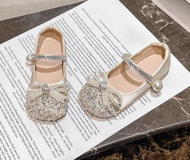 Girls Crystal Sparkle Princess Shoes Kids Fashion Leather Comfortable Party Performance Flats for Toddlers - Mom & Kids