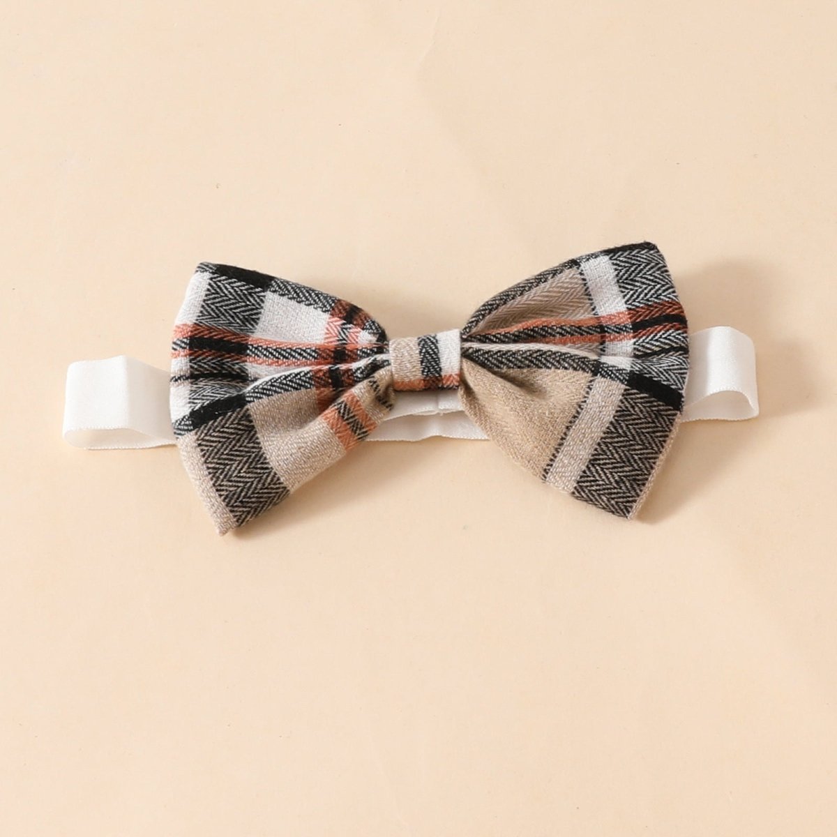 Girls' Fashion Minimalist Long Sleeve Triangle Rompers Bow Plaid Bear Doll Suspender Dress Hair Band Set (Available) - Mom & Kids