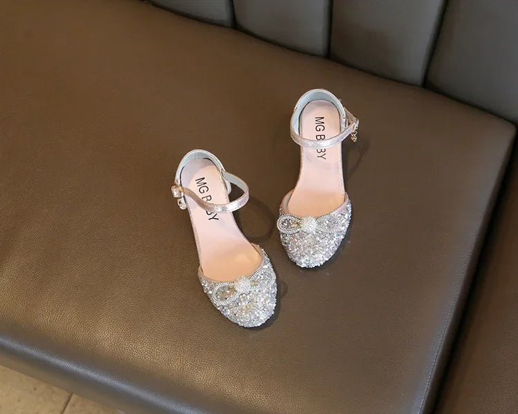 Girls High Heels for Kids Party Wedding Evening Dress Shoes 2021 Fashion Crystal Summer Princess Stockings Girl Sandals E02165 - Mom & Kids