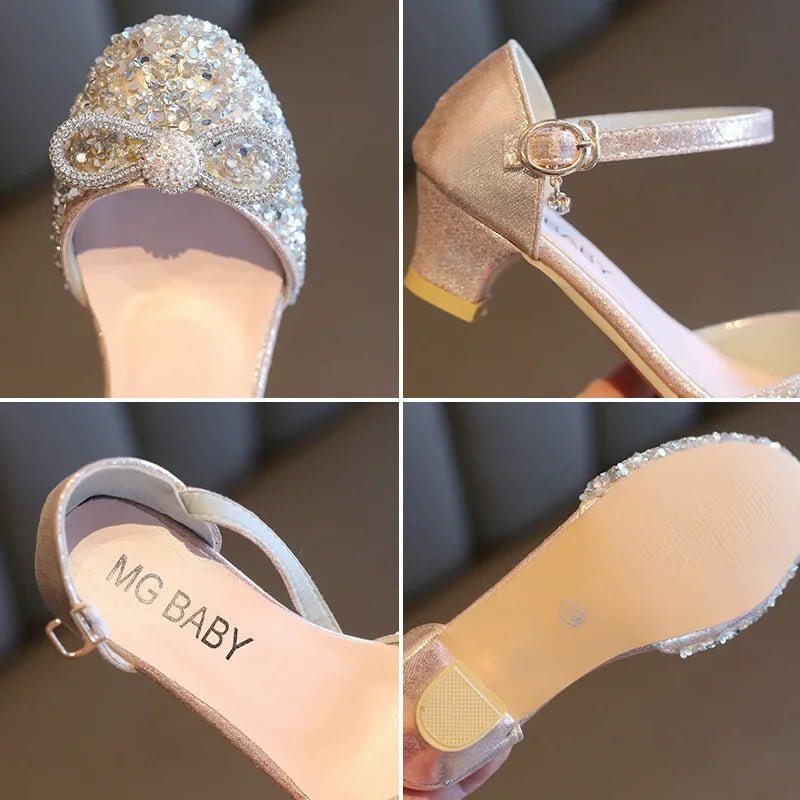 Girls High Heels for Kids Party Wedding Evening Dress Shoes 2021 Fashion Crystal Summer Princess Stockings Girl Sandals E02165 - Mom & Kids