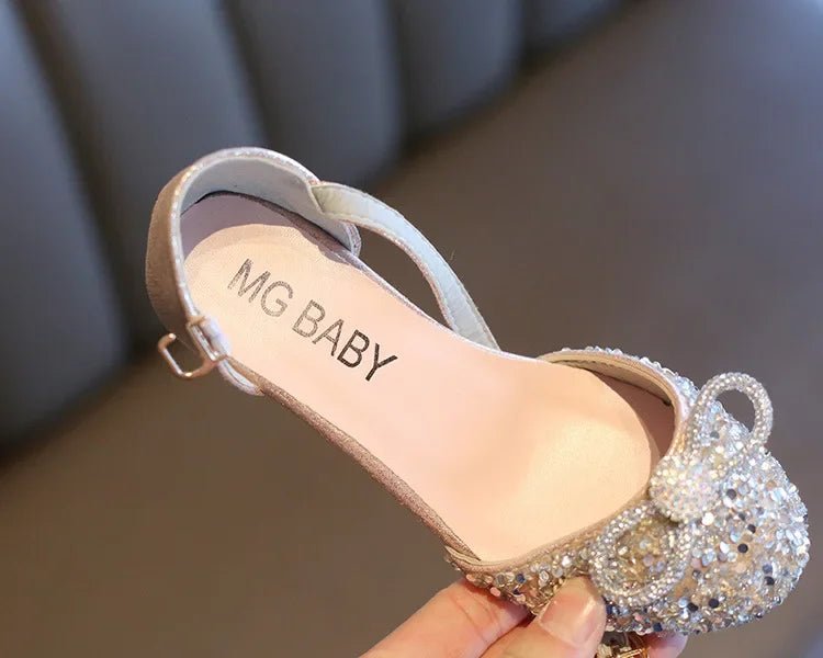 Girls High Heels for Kids Party Wedding Evening Dress Shoes 2021 Fashion Crystal Summer Princess Stockings Girl Sandals E02165 - Mom & Kids