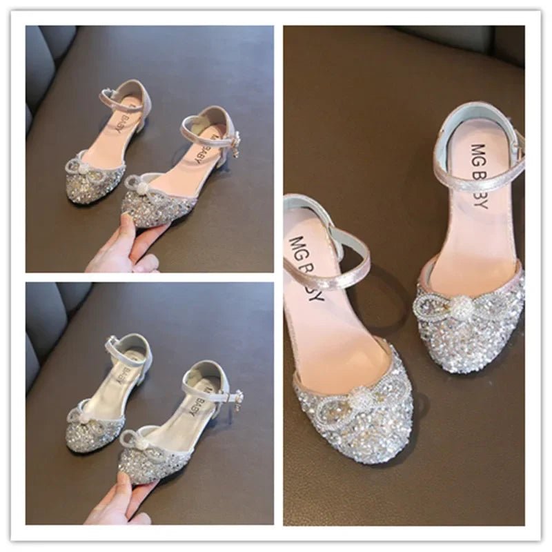 Girls High Heels for Kids Party Wedding Evening Dress Shoes 2021 Fashion Crystal Summer Princess Stockings Girl Sandals E02165 - Mom & Kids