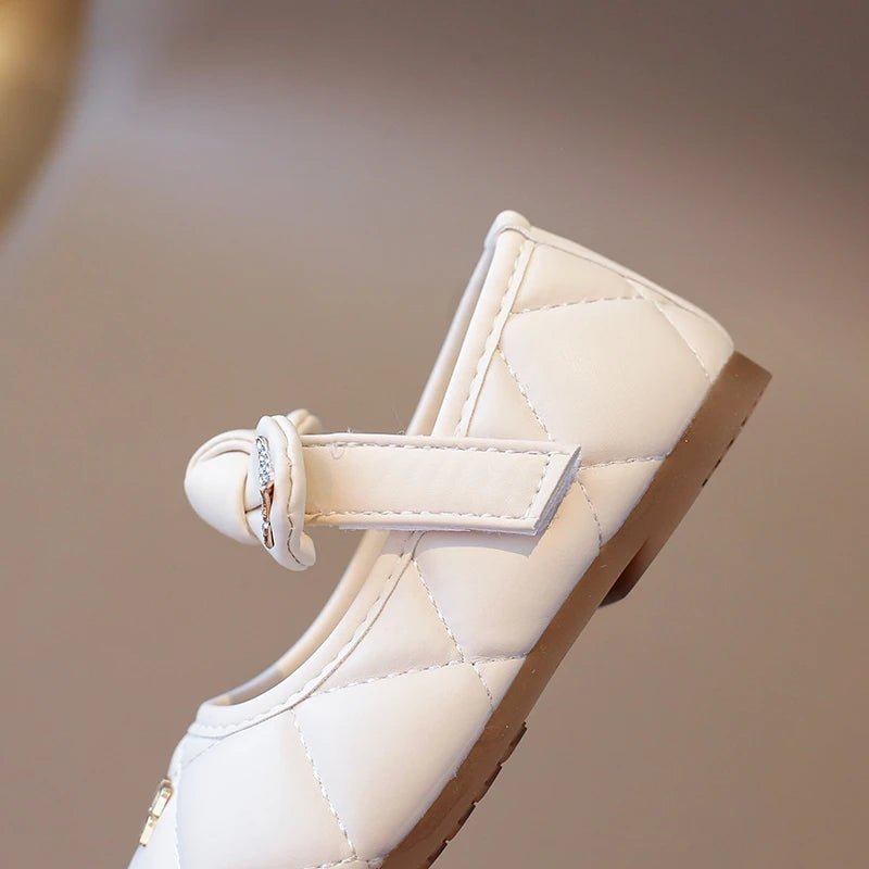 Girls Leather Shoes 1-6 Years Old Beige Rhinestone Bow Performance Princess Shoes Khaki Soft Bottom with Children's Single Shoes - Mom & Kids