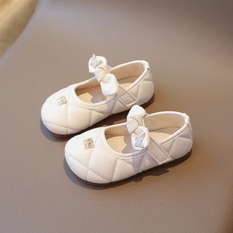 Girls Leather Shoes 1-6 Years Old Beige Rhinestone Bow Performance Princess Shoes Khaki Soft Bottom with Children's Single Shoes - Mom & Kids