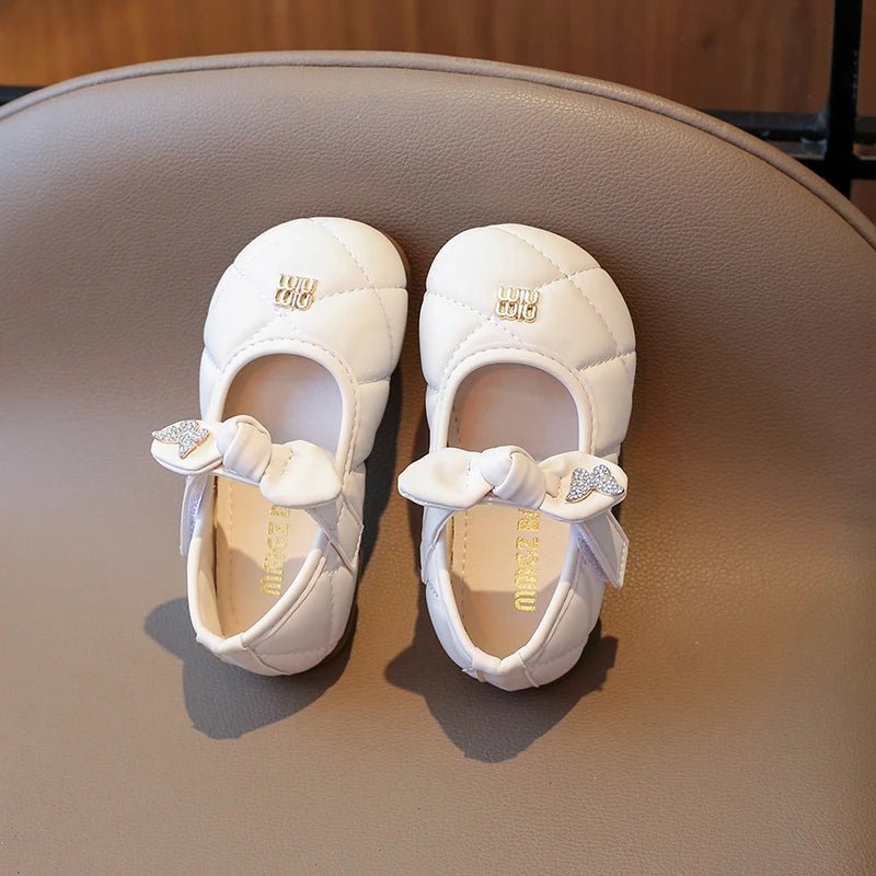 Girls Leather Shoes 1-6 Years Old Beige Rhinestone Bow Performance Princess Shoes Khaki Soft Bottom with Children's Single Shoes - Mom & Kids